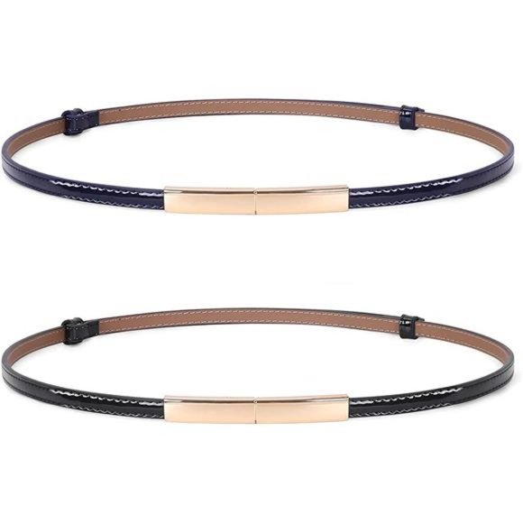 Accessories - WOMEN'S Skinny Patent Leather Belt N-black+blue